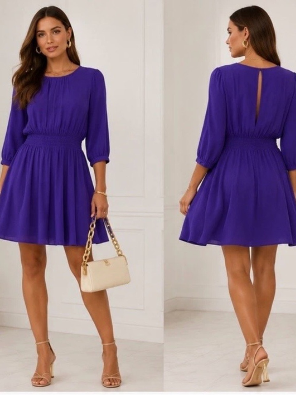 Kate Spade NY Purple Smocked Waist Mini Dress Sz 8